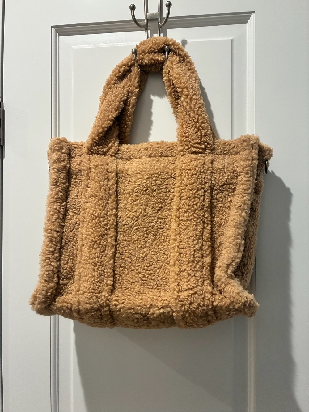 Comfy Luxe Camel Sherpa Fleece Tote Bag | Teddy Bear Tote Purse